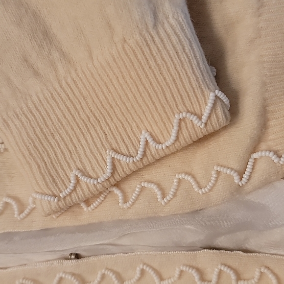 Beautiful cream, white beaded with pearls 1950s sweater. Angora and lambs wool - Picture 4 of 11